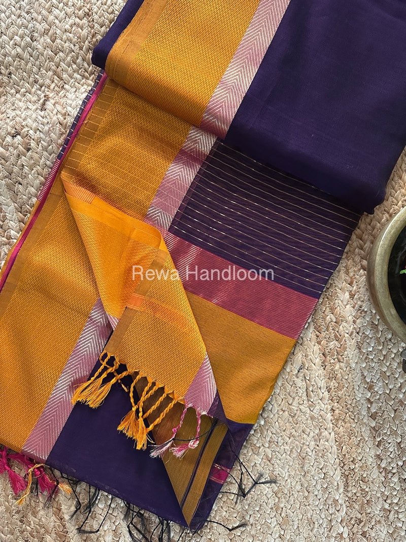 Dark Purple Ganga Jamuna Maheshwari Saree GJ0141