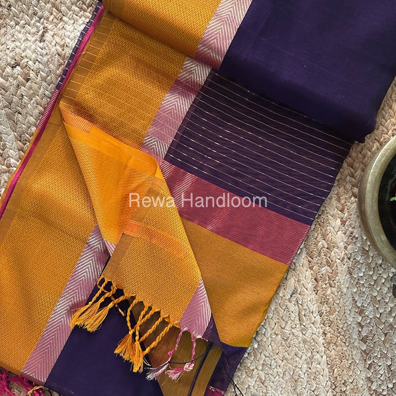 Dark Purple Ganga Jamuna Maheshwari Saree GJ0141