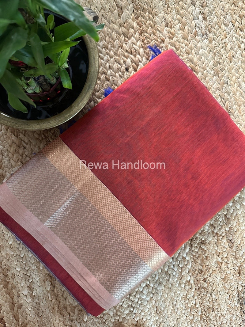 Maheshwari Rust Orange Resham Thread Border Saree RTS070