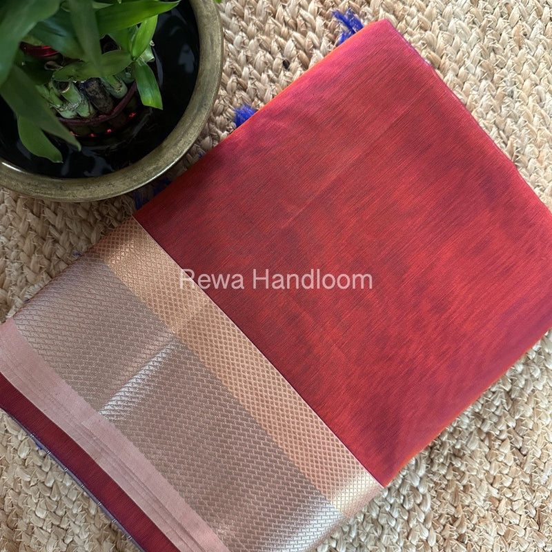 Maheshwari Rust Orange Resham Thread Border Saree RTS070