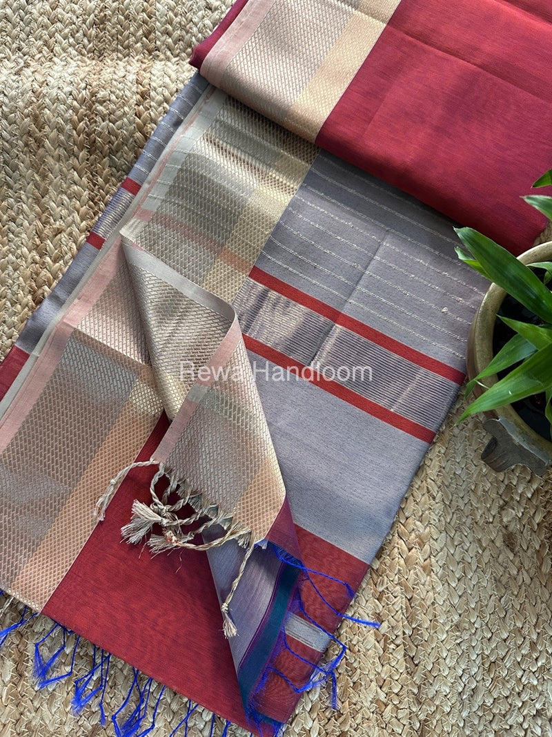 Maheshwari Rust Orange Resham Thread Border Saree RTS070