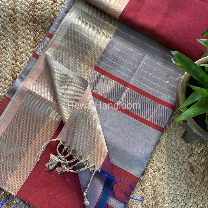 Maheshwari Rust Orange Resham Thread Border Saree RTS070