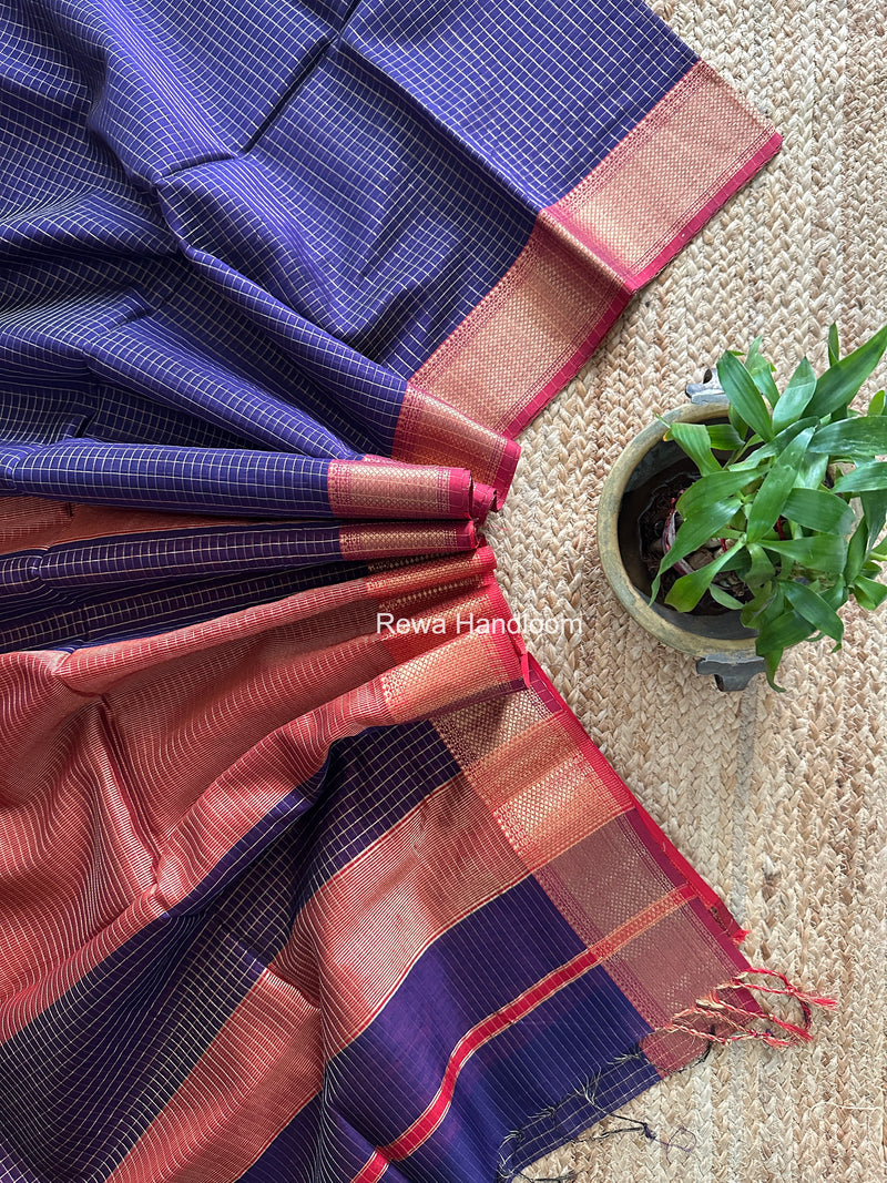 Maheshwari Violet Zari Checks Saree ZCHX480