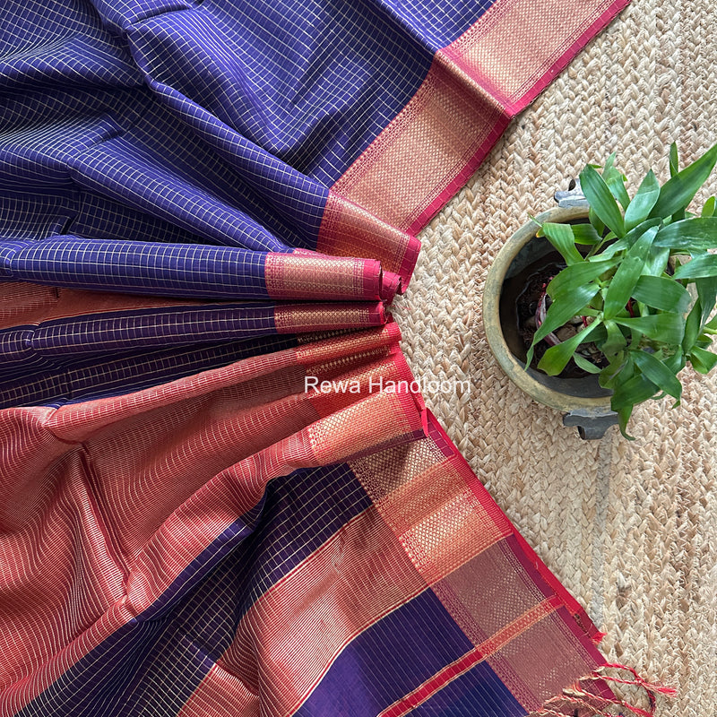 Maheshwari Violet Zari Checks Saree ZCHX480