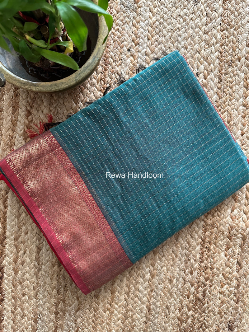 Maheshwari Aqua Green Zari Checks Saree ZCHX485