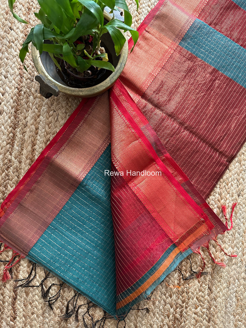 Maheshwari Aqua Green Zari Checks Saree ZCHX485