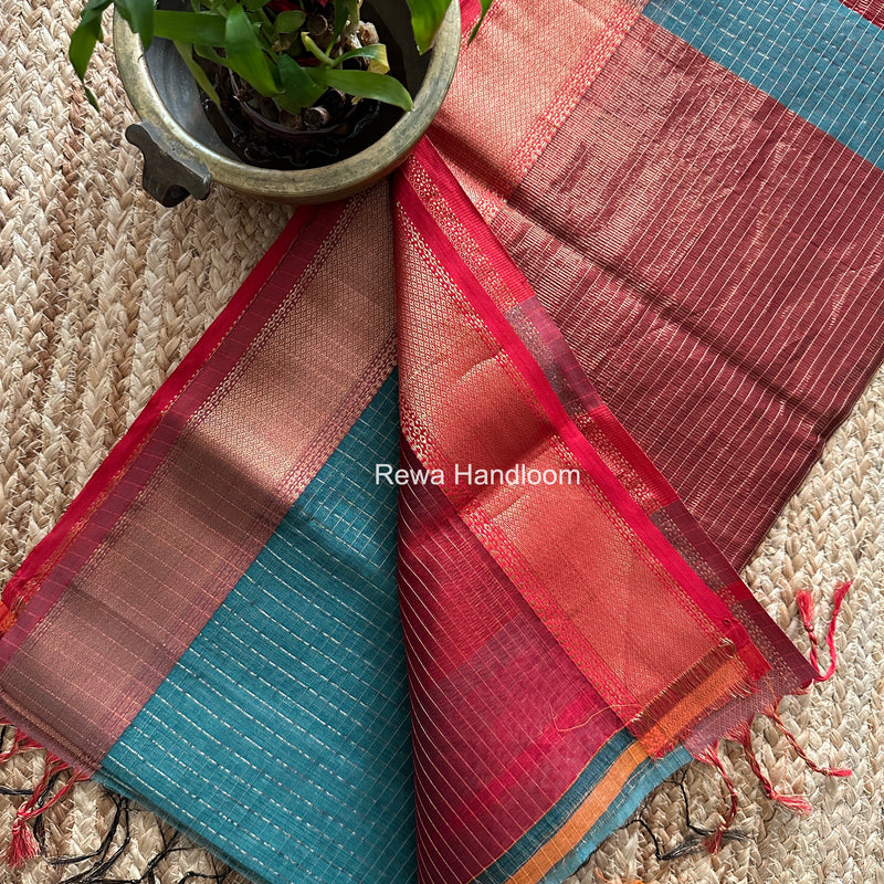 Maheshwari Aqua Green Zari Checks Saree ZCHX485