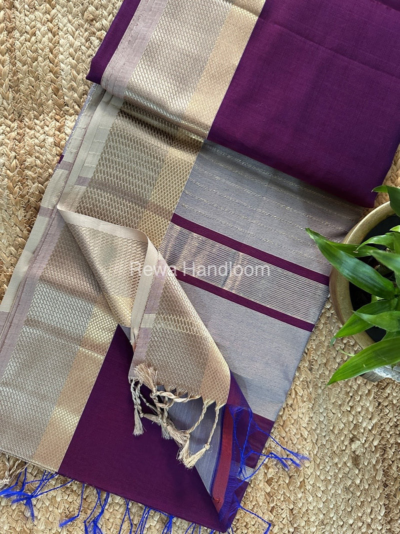 Maheshwari Purple Colour Resham Thread Border Saree RTS071