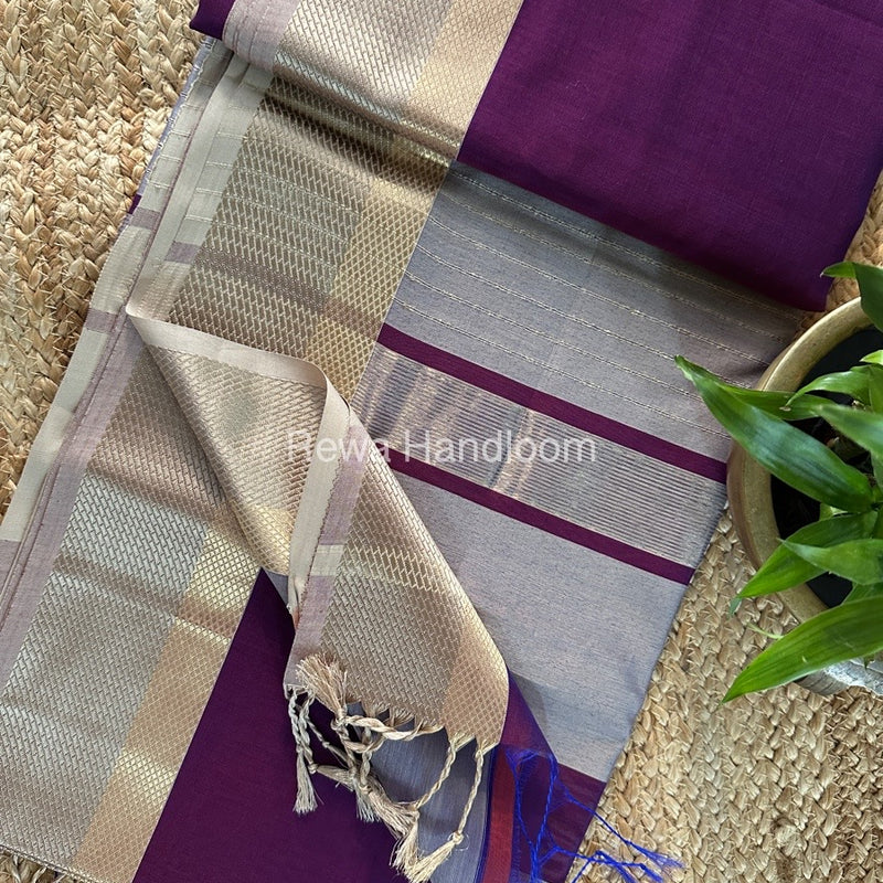 Maheshwari Purple Colour Resham Thread Border Saree RTS071