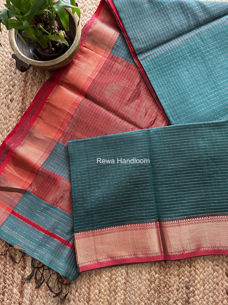 Maheshwari Aqua Green Zari Checks Saree ZCHX485