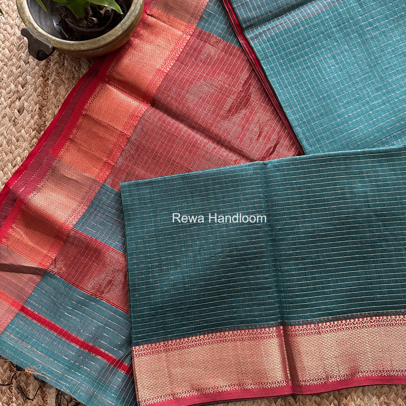 Maheshwari Aqua Green Zari Checks Saree ZCHX485