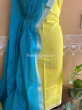 Maheshwari Lemon Yellow-Firozi Peacock Buta-Buti Top-Dupatta Set-BTP041