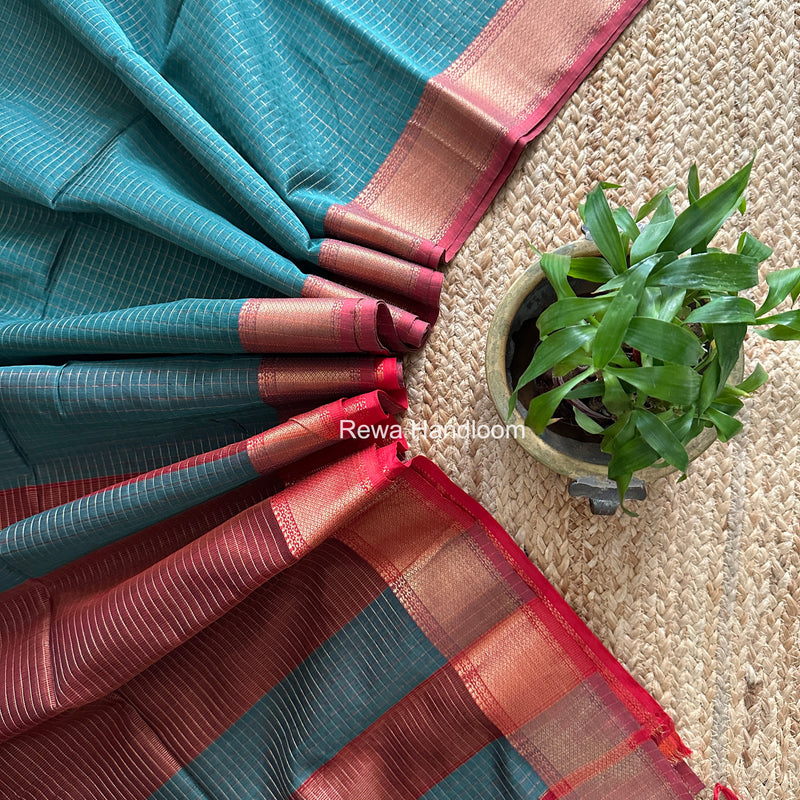 Maheshwari Aqua Green Zari Checks Saree ZCHX485