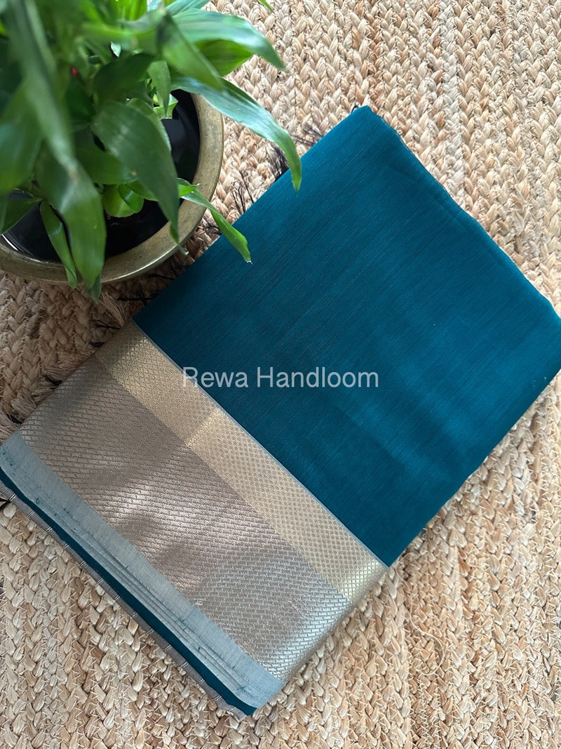 Maheshwari Bottle Green Resham Thread Border Saree RTS072