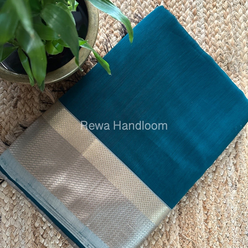 Maheshwari Bottle Green Resham Thread Border Saree RTS072