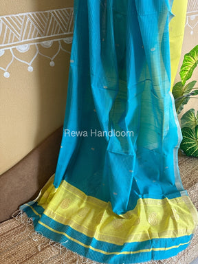 Maheshwari Lemon Yellow-Firozi Peacock Buta-Buti Top-Dupatta Set-BTP041