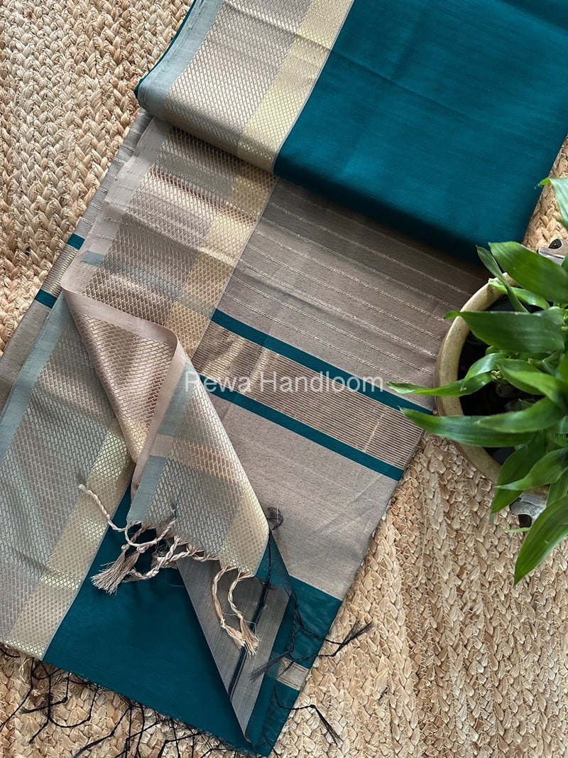 Maheshwari Bottle Green Resham Thread Border Saree RTS072