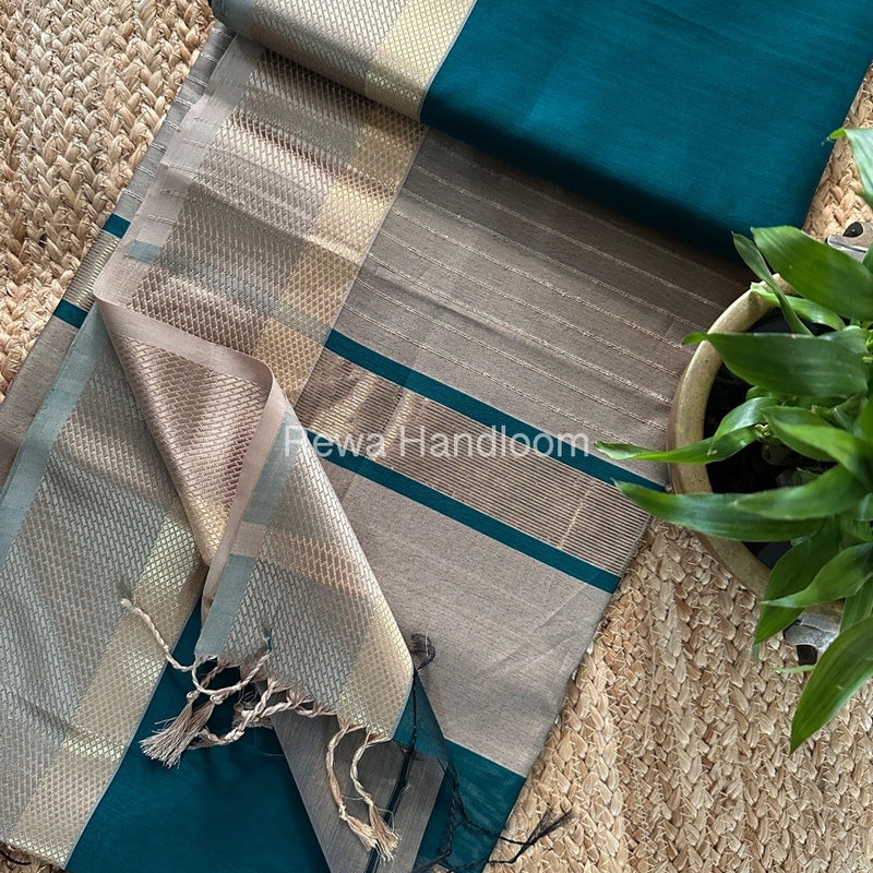 Maheshwari Bottle Green Resham Thread Border Saree RTS072