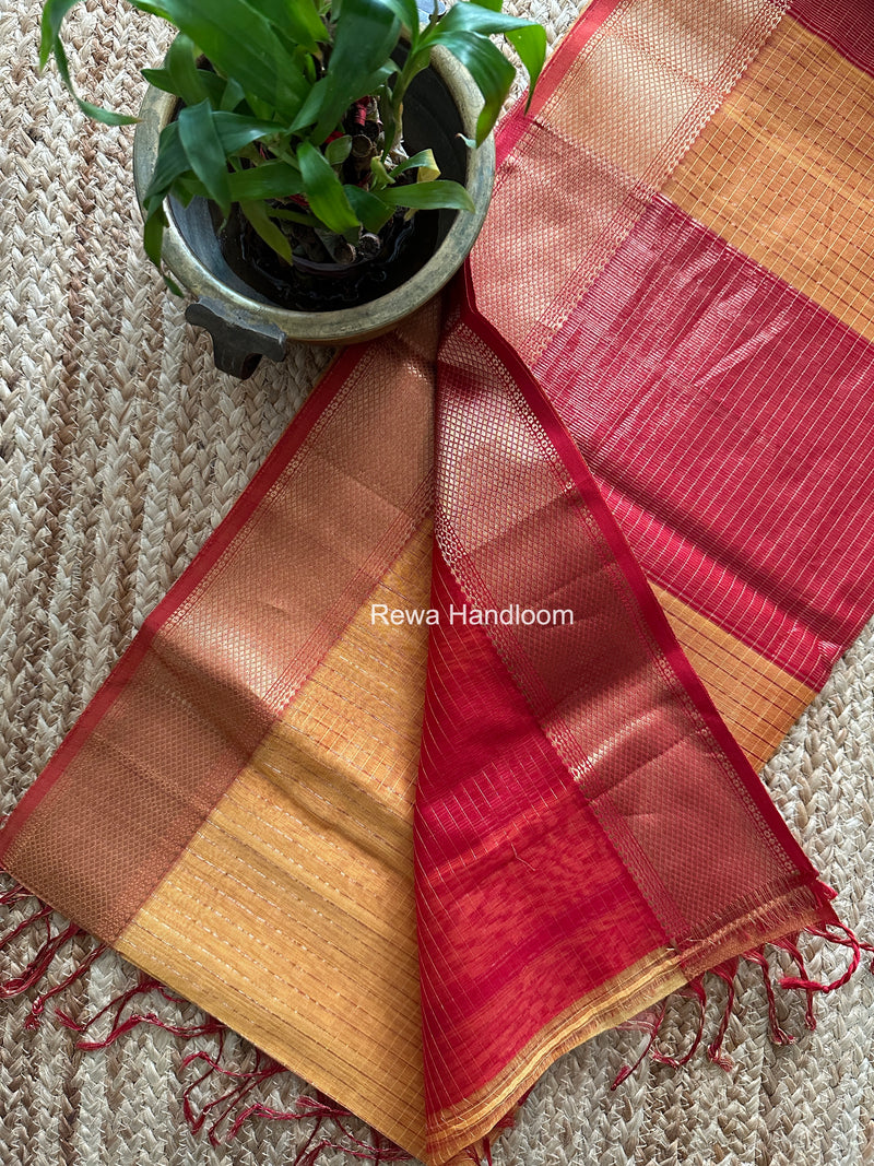 Maheshwari Turmeric Yellow Zari Checks Saree ZCHX484