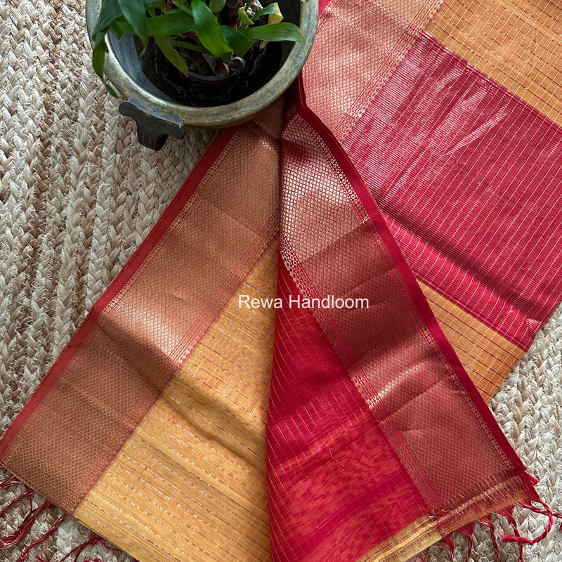 Maheshwari Turmeric Yellow Zari Checks Saree ZCHX484
