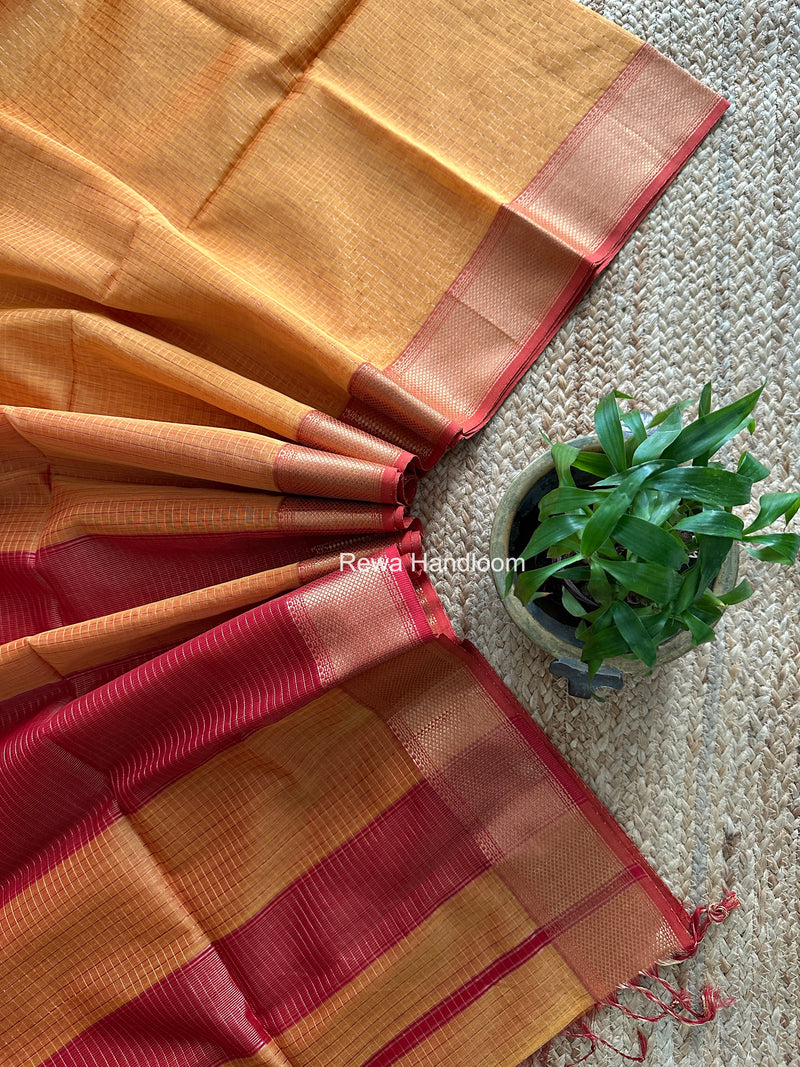 Maheshwari Turmeric Yellow Zari Checks Saree ZCHX484