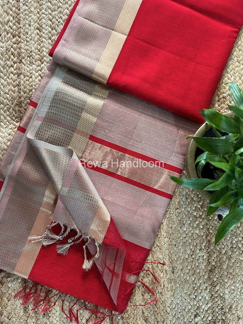 Maheshwari Red Resham Thread Border Saree RTS069