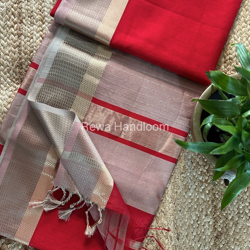 Maheshwari Red Resham Thread Border Saree RTS069