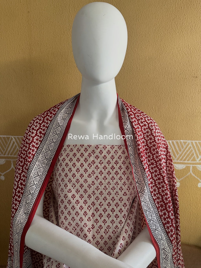 White-Red Bagh Print Cotton Suit BGCSJ077