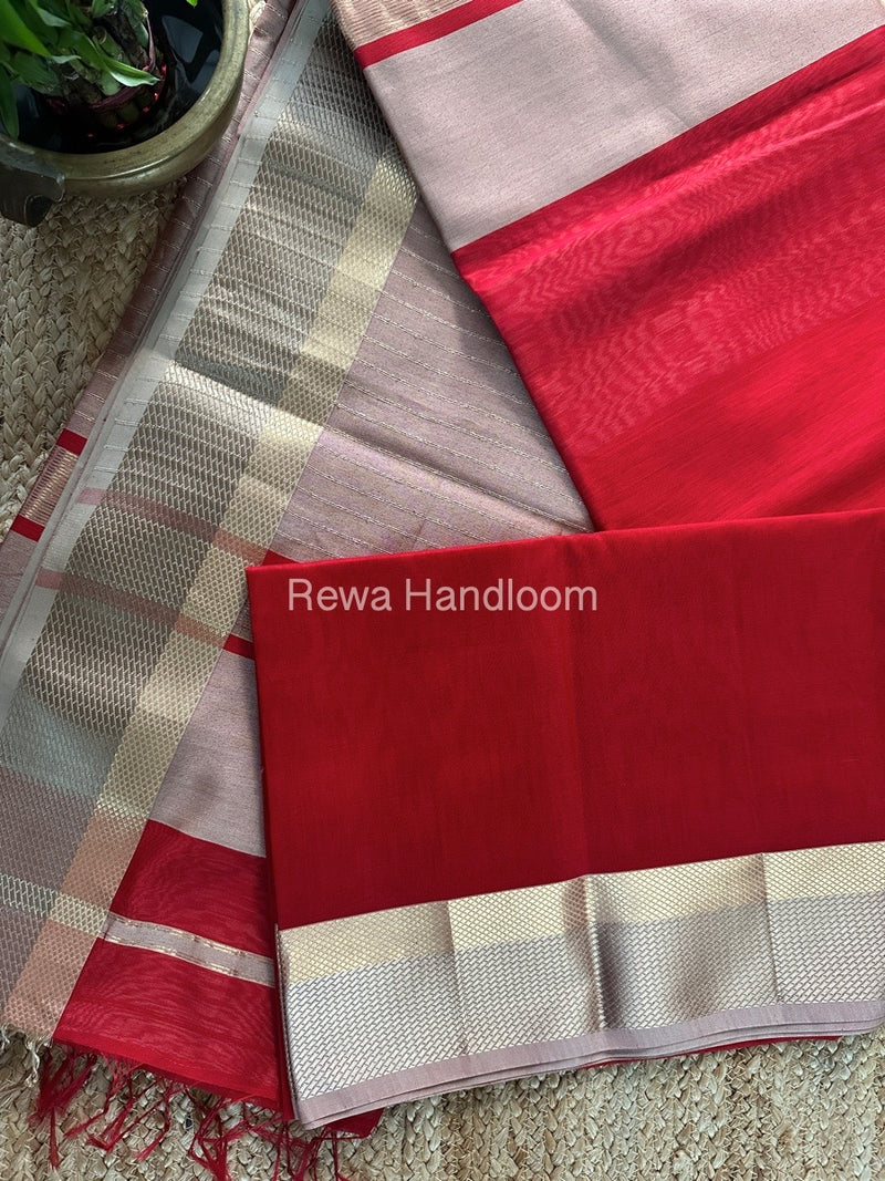 Maheshwari Red Resham Thread Border Saree RTS069