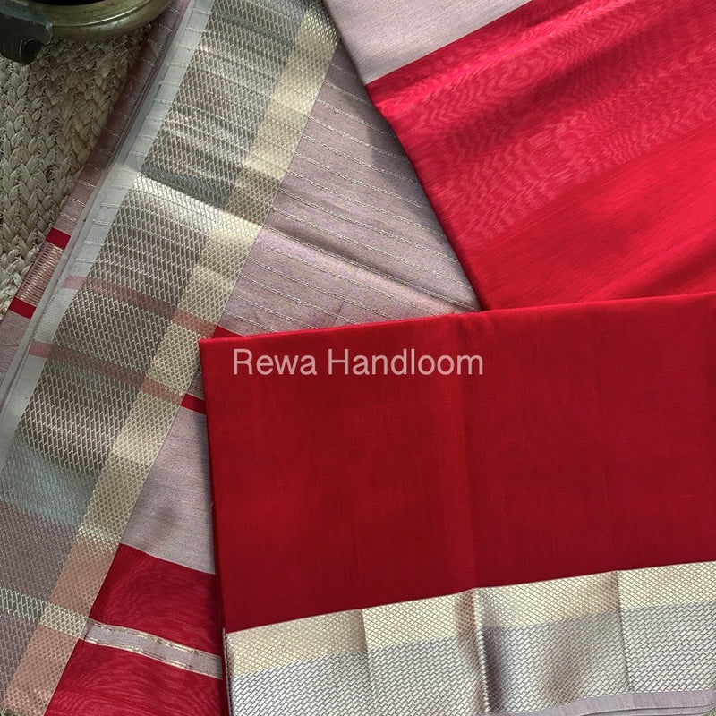 Maheshwari Red Resham Thread Border Saree RTS069