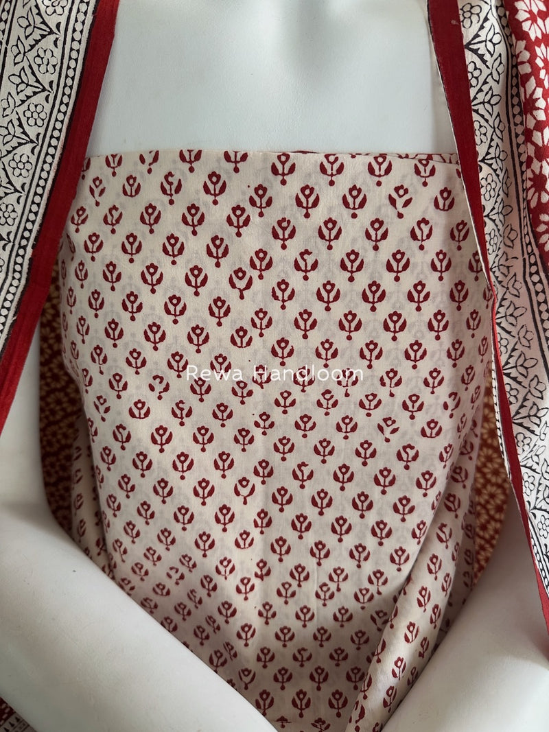 White-Red Bagh Print Cotton Suit BGCSJ077