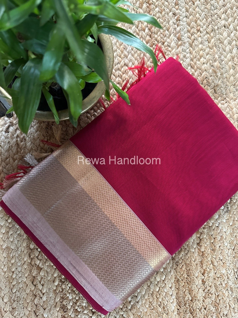 Maheshwari Dark Pink Resham Thread Border Saree RTS073