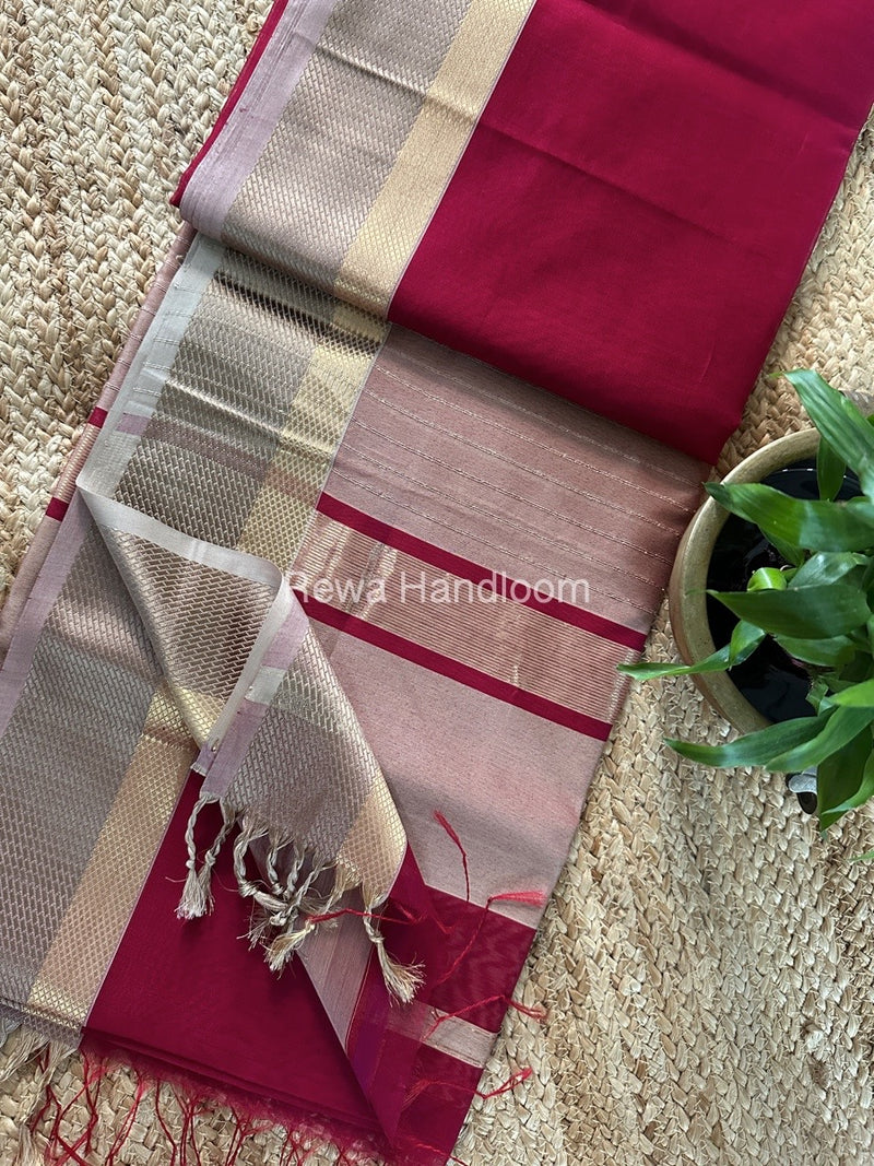 Maheshwari Dark Pink Resham Thread Border Saree RTS073