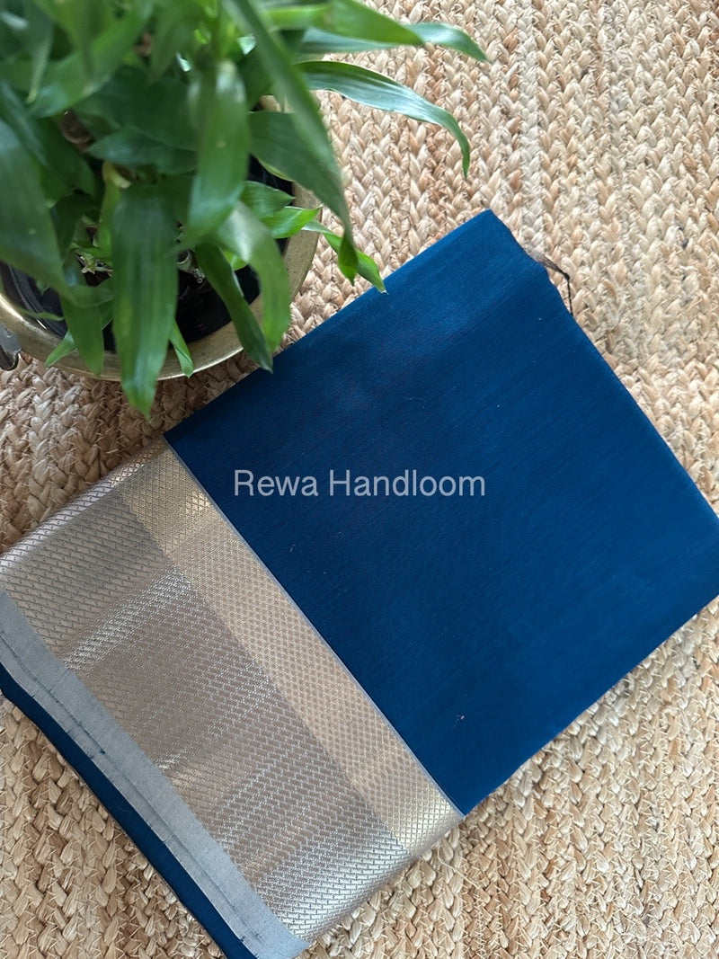 Maheshwari Teal Blue Resham Thread Border Saree RTS068