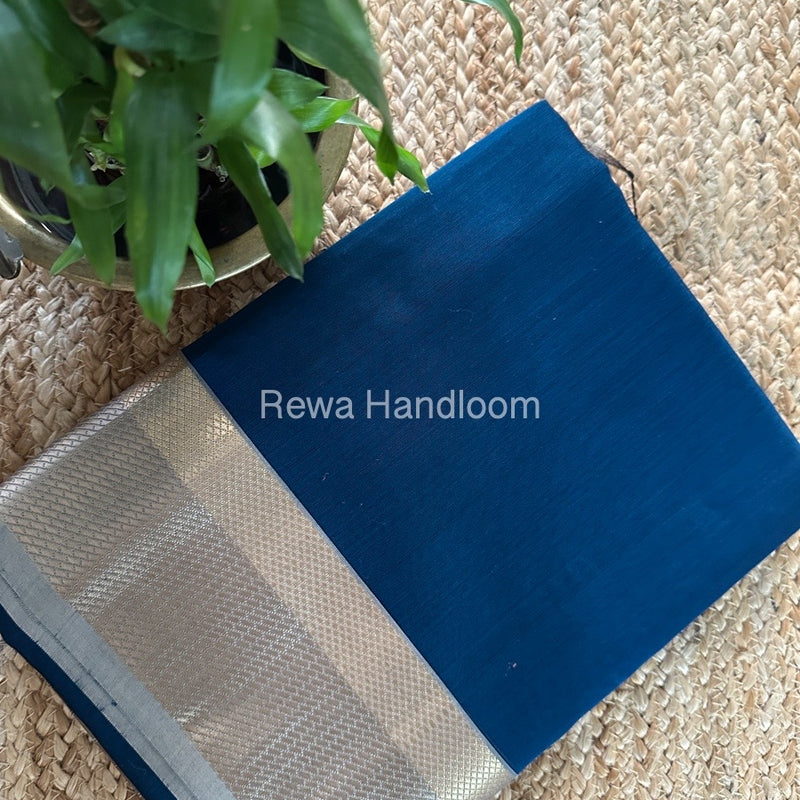 Maheshwari Teal Blue Resham Thread Border Saree RTS068