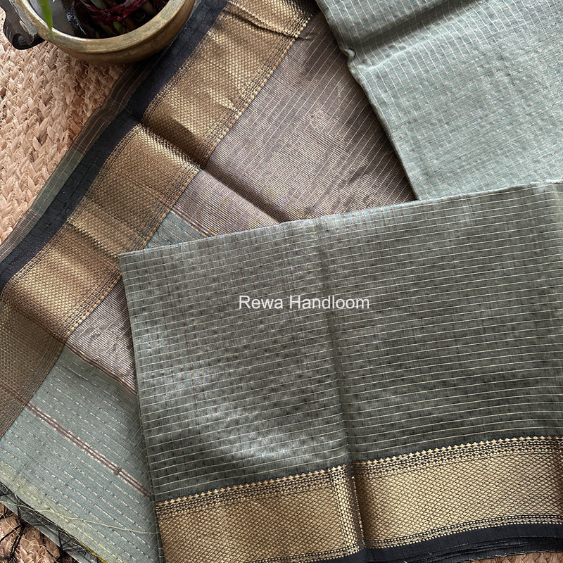 Maheshwari Light Pista Green Zari Checks Saree ZCHX477