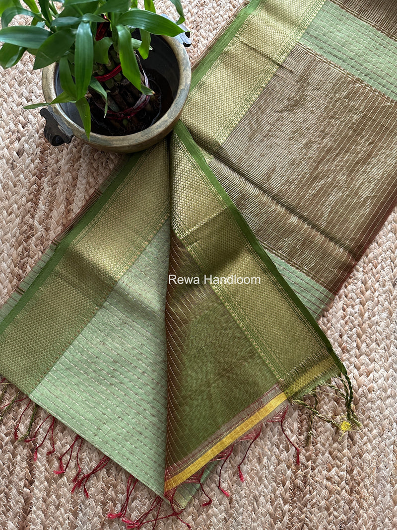 Maheshwari Pista Green Zari Checks Saree ZCHX482