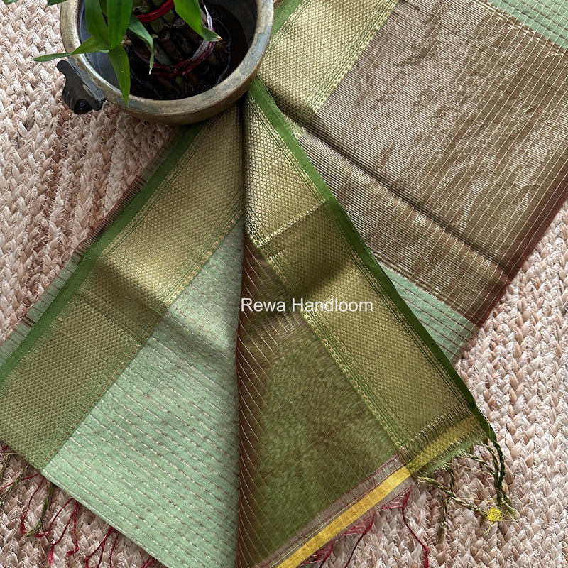Maheshwari Pista Green Zari Checks Saree ZCHX482