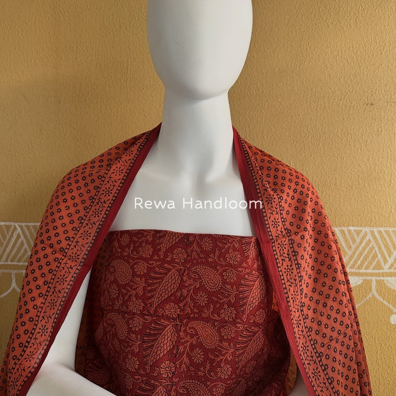 Red-Orange Bagh Print Cotton Suit BGCSJ064
