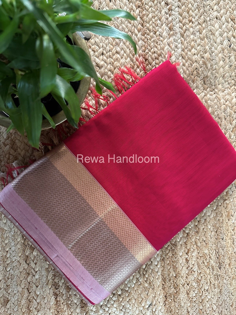 Maheshwari Rani Pink Resham Thread Border Saree RTS067