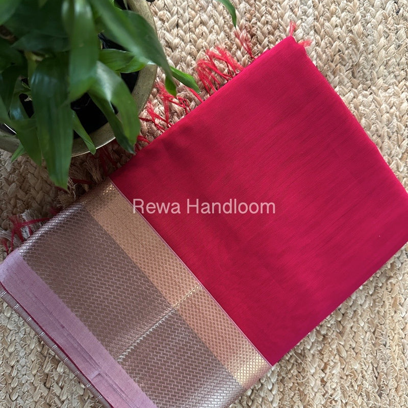 Maheshwari Rani Pink Resham Thread Border Saree RTS067