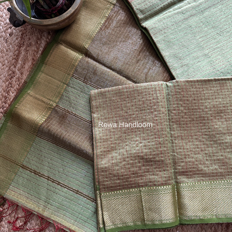 Maheshwari Pista Green Zari Checks Saree ZCHX482