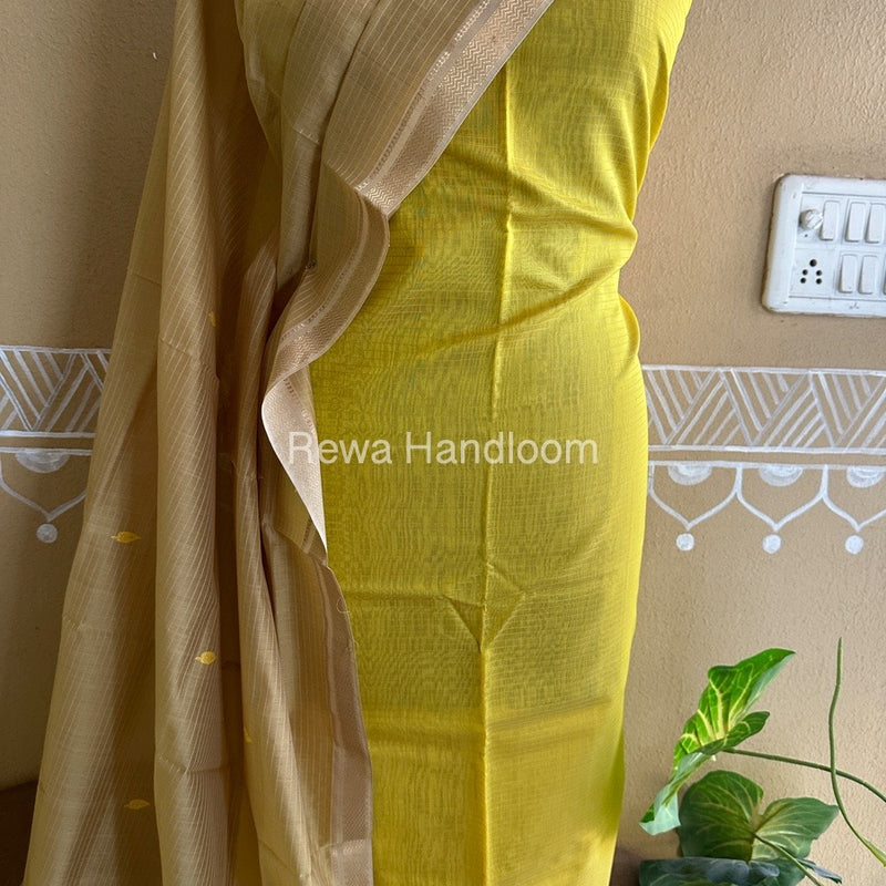 Maheshwari Mustard Yellow-Beige Peacock Buta-Buti Top-Dupatta Set BTP0273
