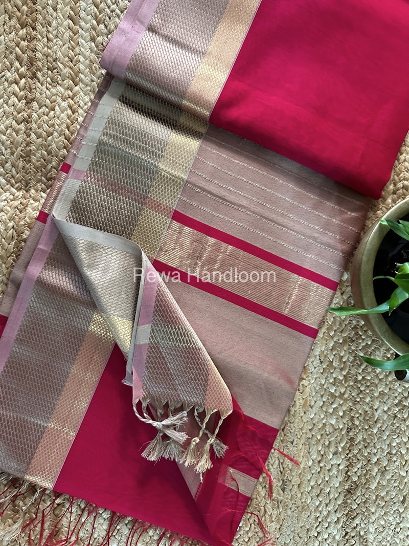 Maheshwari Rani Pink Resham Thread Border Saree RTS067