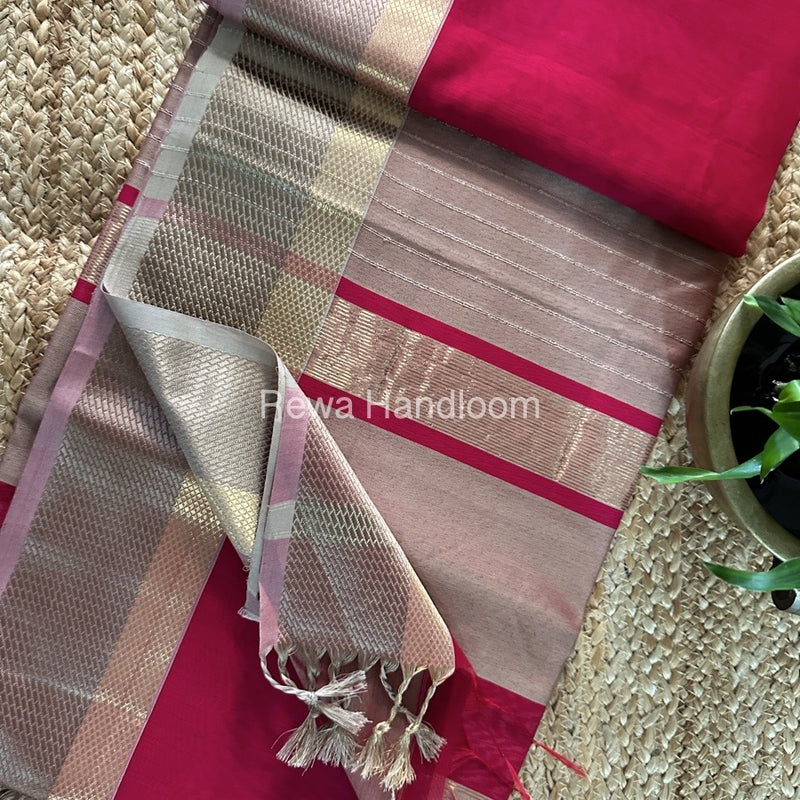 Maheshwari Rani Pink Resham Thread Border Saree RTS067