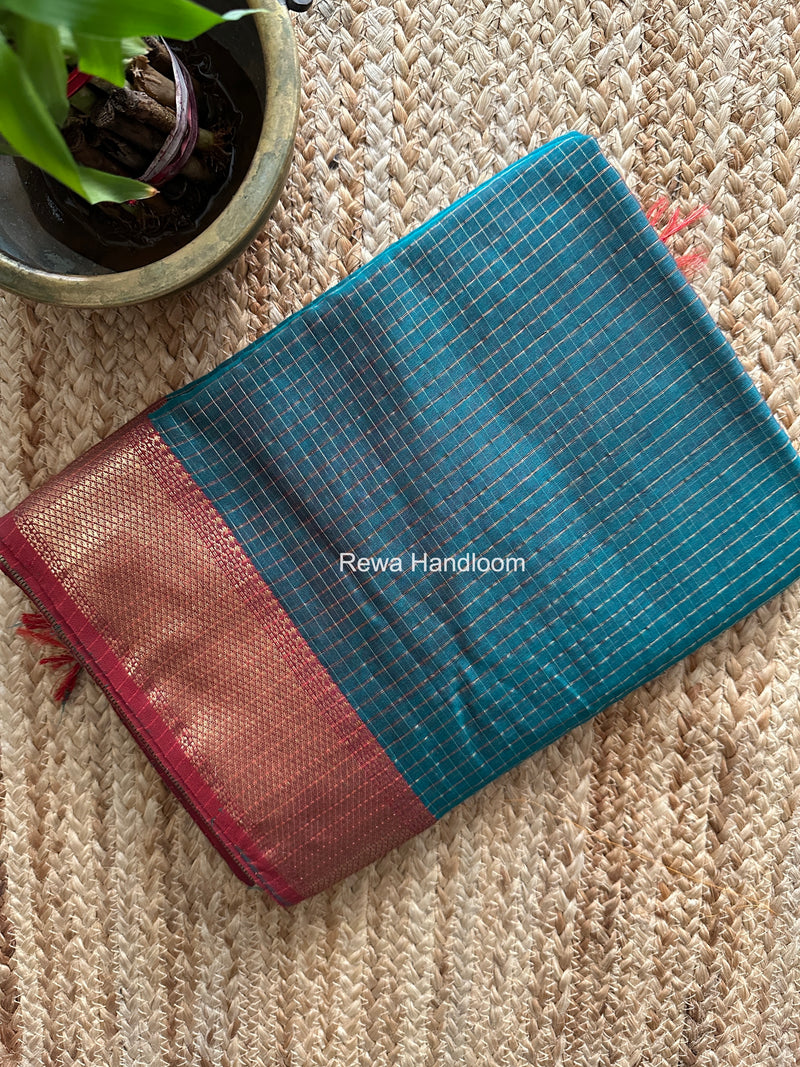 Maheshwari Green Zari Checks Saree ZCHX451