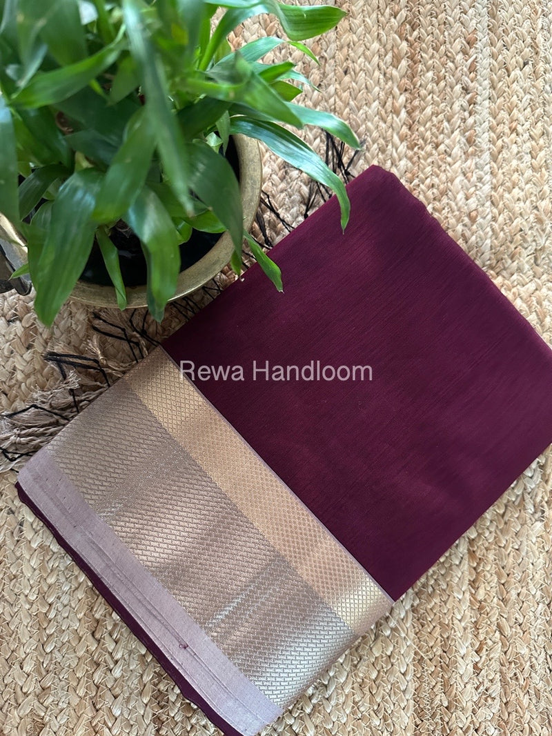 Maheshwari Wine Resham Thread Border Saree RTS065