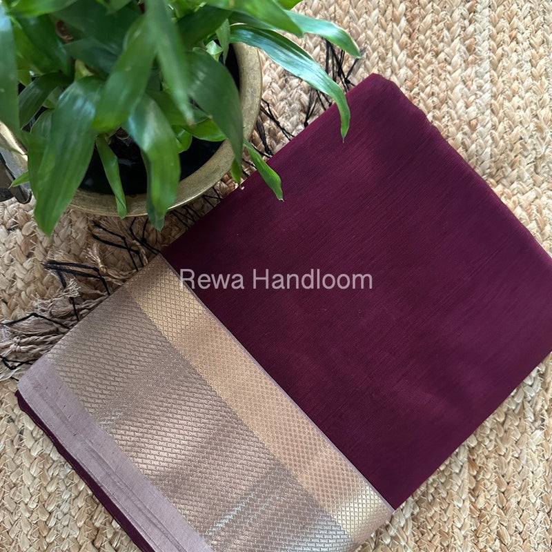 Maheshwari Wine Resham Thread Border Saree RTS065