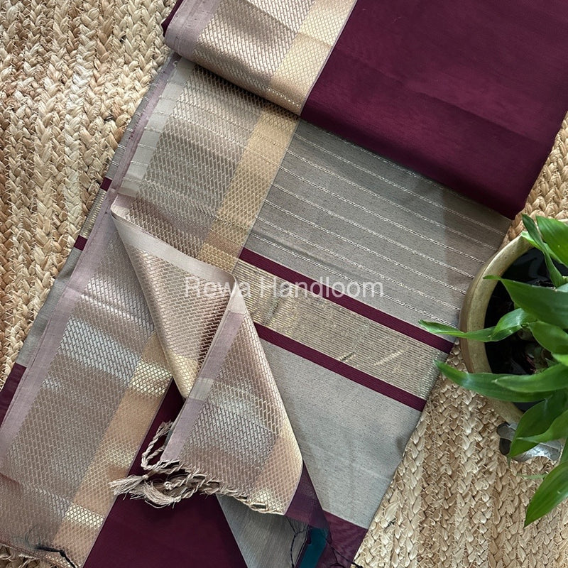 Maheshwari Wine Resham Thread Border Saree RTS065
