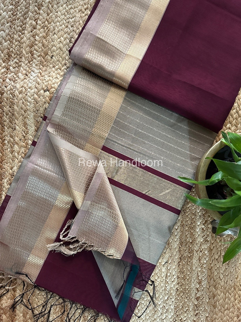 Maheshwari Magenta Resham Thread Border Saree RTS066